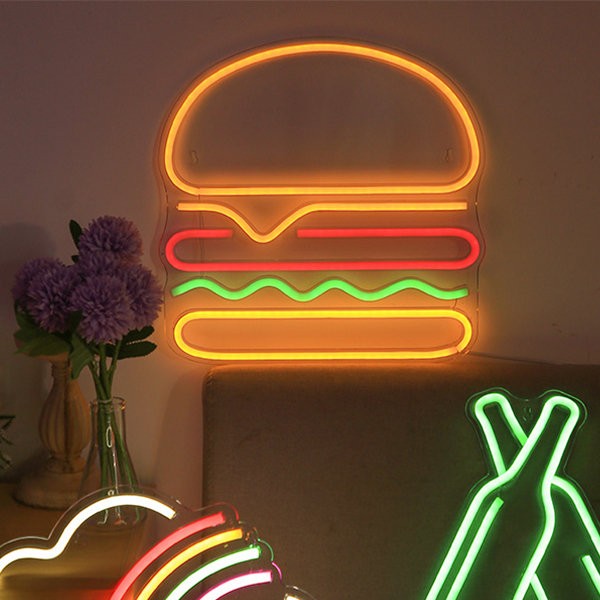 ЛЕД светлећи неонски знак на зиду - хамбургер